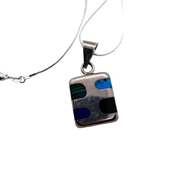 925 silver Mexico pendant with turquoise, Malachite, lapis, black onyx - Picture 1 of 5